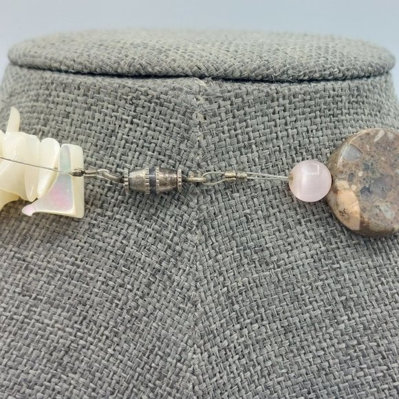 Necklace White Mother of Pearl Pink Cat Eye Granite Disc Puka look 36" Single St - Picture 7 of 8